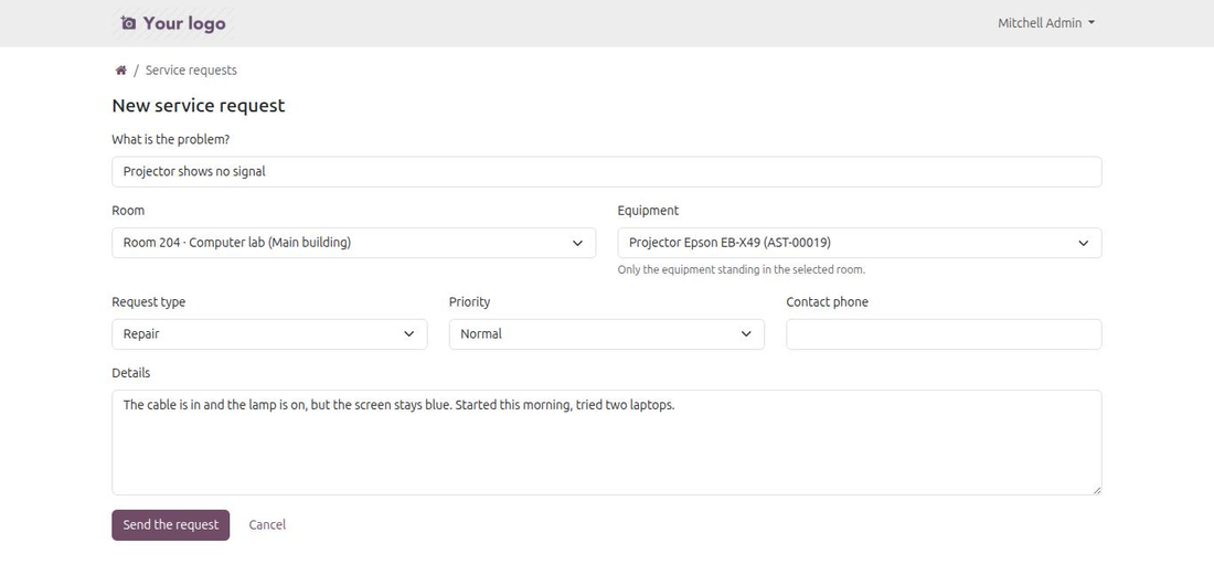 Submitting a service request from the portal