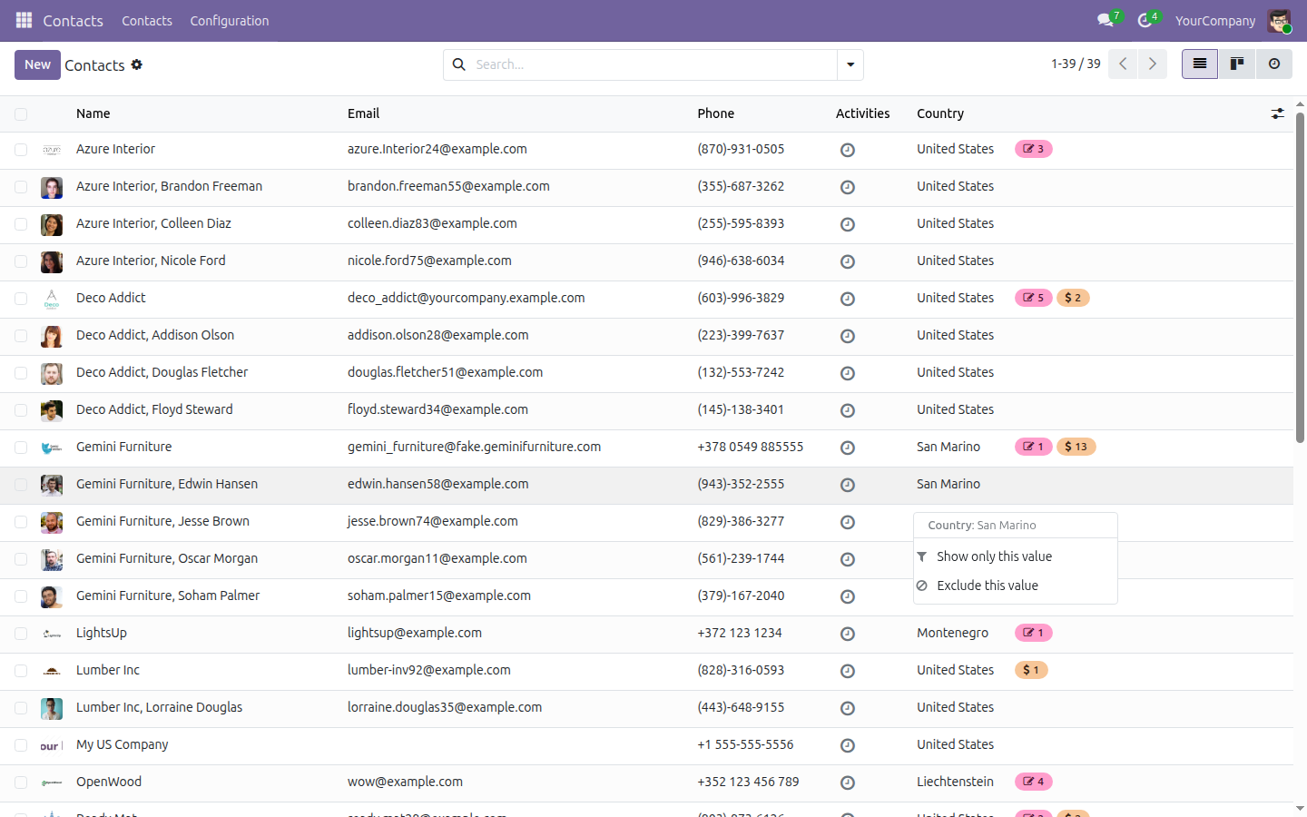 Right-click menu on a list cell
